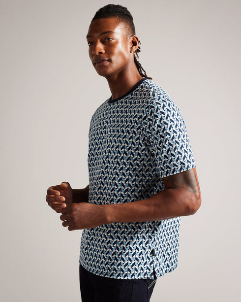 CHETEL-Tops-Bring your look to life with CHETEL. Boasting a bold geometric print and classically comfortable silhouette, this tee will be your partner in style any day of the week. T-shirt Geometric print Short sleeves Crew neck Pure cotton Ty is 6'1" / 1.86m and wears Light Blue in a Ted size 3- Ted Baker Romania